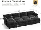KKL 120" Huge Modular Sectional Sofa Bed, 8 Seater Convertible J/L/U-Shaped Sleeper Cloud Couch with Ottoman, Chenille Sectional Couches for Living Room, Apartment, Black