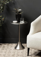 Kate and Laurel Sanzo Modern Pedestal Side Table; 15 x 15 x 24; Antique Silver; Decorative End Table with Hammered Tabletop for Use as a Bedroom Nightstand or Living Room Accent Table