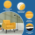 Giantex Upholstered Accent Chair Set of 2, Modern Mid Century Linen Fabric Living Room Chair with Arms, Max Load 265 Lbs, Comfy Tufted Single Sofa for Reading, Bedroom, Office, Club, Yellow