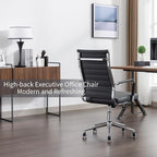 Office Desk Chair Leather, Conference Room Chairs with Wheels, Executive Modern High Back Ergonomic Swivel Rolling Ribbed Computer Chair