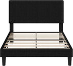 Allewie Queen Size Upholstered Bed Frame with Vertical Channel Tufted Headboard, Soft Corduroy Fabric Platform Bed, Strong Wooden Slats Support, Easy Assembly, No Box Spring Needed, Black
