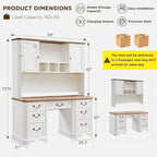 T4TREAM 59" Farmhouse Executive Desk with Hutch,Wood Home Office Computer Desk, Featuring Keyboard Tray,Charging Station,File Drawer, Storage Cabinet,for Work and Study (Antique White)