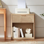 LEYAOYAO Fluted Nightstand with Charging Station, 23" Wide 1 Drawers Night Stand,Natural End Table with Open Storage,Farmhouse Bed Side Tables, Wood Dresser for Bedroom, Living Room, Closet