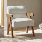 HULALA HOME Modern Accent Chair, Upholstered Arm Chair with Solid Wood Frame, Comfortable Padded Seat and Back, for Living Room, Bedroom, Ivory