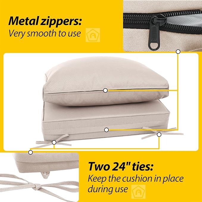 AAAAAcessories Outdoor Deep Seat Cushions, Waterproof, Fade-Resistant Patio Furniture Replacement Cushions, 24" x 24" x 5" + 24" x 13.5", Set of 4, Khaki Beige