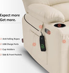 MCombo Power Lift Recliner Chair for Elderly, Lift Chair with Heat and Massage, Extra Wide Lift Recliner for Big People, Faux Leather R7096 (Medium-Wide, Cream White)