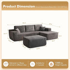 106" Cloud Sectional Couch with L-Shape Chaise & Ottoman, No Assembly Modular Sofa, Deep Seat Corduroy Boneless Couched for Living Room (Gray Stripe Corduroy, Right Facing Chaise with Ottoman)
