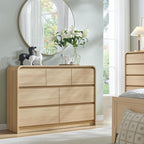 Modern 7 Drawers Dresser for Bedroom, 47" Wide Wood Dressers & Chests of Drawers w/Curved Profile Design, Mid Century Modern Dresser w/Natural Texture for Bedroom, Living Room, Natural Oak