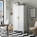 Bathroom Storage Cabinet Freestanding, 61" Tall Metal Cabinets with Doors and Shelves, White Metal Pantry Cabinet for Kitchen, Living Room, Home Office