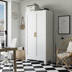 Bathroom Storage Cabinet Freestanding, 61" Tall Metal Cabinets with Doors and Shelves, White Metal Pantry Cabinet for Kitchen, Living Room, Home Office