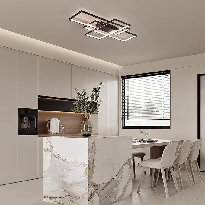 GEADI Large Modern LED Ceiling Light, 35.4" Dimmable Flush Mount Ceiling Lights with Remote Control, Black 3 Rectangular Light Fixtures for Kitchen Bedroom Dining Room(3000-6500K)