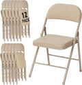 12 Pack Khaki Folding Chairs with Padded Cushion for Outside, Portable Stackable Commercial Metal Foldable Chairs with Steel Frame for Home Events Office Wedding Party, 350lbs Capacity