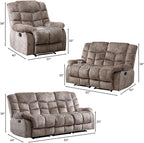 CANMOV Manual Reclining Sofa Set, 3 Pieces Recliner Sofa Set, Manual Recliner Chair, Reclining Loveseat and 3-Seat Sofa for Living Room, 3 Pieces Furniture Set, Light Brown (1+2+3)