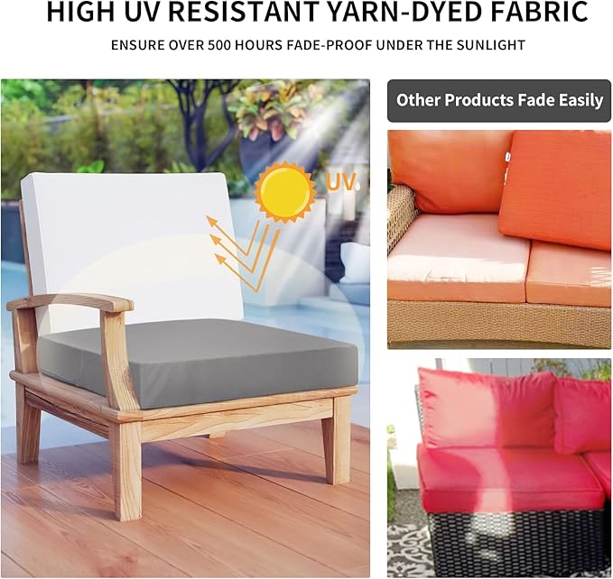 Easy-Going Waterproof Patio Cushion Covers 27x25x5 inch 2 Pack Replacement Non-Slip Outdoor Seat Cushion Slipcover with Zipper. Gray