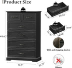 Farmhouse 6 Drawers Dresser for Bedroom, 49" Tall Modern Chest of Drawers with Deep Drawers & Bar Handles, Rustic Wood Dresser TV Stand, Wooden Closet Storage Organizer for Living Room, Hallway, Black