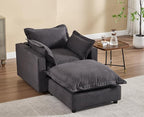 chairus 39.5" Chaise Lounge Chair Indoor with Ottoman, Upholstered Single Sofa Couch Chair Oversized Linen Fabric Reading Armchair for Living Room, Bedroom, Reception Room, Apartment, Black