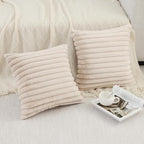 Pallene Faux Fur Plush Throw Pillow Covers 24x24 Set of 2, Luxury Soft Fluffy Striped Decorative Pillow Covers for Sofa, Couch, Living Room, Apricot