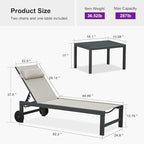 PURPLE LEAF Patio Lounge Chair Set of 3 Outdoor Chaise Lounger Aluminum Frame with Side Table and Wheels for Pool Outside Sunbathing Tanning Recliner Including Pillows Beige