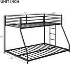 Bellemave Twin Over Full Bunk Bed Frame with Convertible Ladder, Heavy Buty Floor Bunk Bed Twin Over Full Bunk Beds with Full Length Guardrail, Black