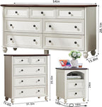 Farmhouse Dressers & Night Stand Set of 4, Wood 54" Wide Dresser & 35" Tall Chest of Drawers, 18" with Charging Station Nightstand Set of 2, Bedroom Furniture Dresser Set for Home Living Room Hallway