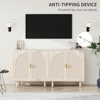 Beige Sideboard Cabinet with 2 Rattan Doors, Rattan Buffet Cabinet with Adjustable Shelves & Pine Legs, Boho Sideboard Buffet for Living Room, Kitchen, Entryway (Beige,2 PCS)