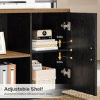 Tribesigns 85.8-Inch L-Shaped Executive Desk with File Drawers, Door Cabinet & Shelves, Extra Large Commercial Office Desk, Modern Professional Office Table, Business Furniture, Natural & Black