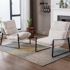 Mid-Century Accent Chair, Comfy Sherpa Fabric Side Chair with Armrest, Upholstered Leisure Chair with Black Metal Frame for Living Room Bedroom Reception Room, White