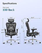 SIHOO M57 Ergonomic Mesh Office Chair, High Back Home Desk Chair with 3D Armrests, Lumbar Support and Adjustable Headrest, Comfortable Computer Chair, Big & Tall Office Chair up to Hold 330 LBS-Black