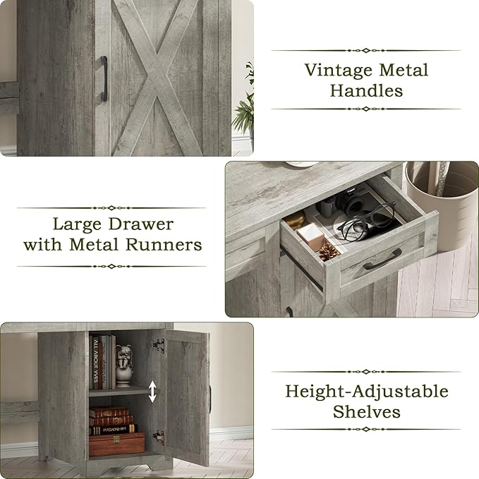 Vabches Farmhouse 51" Executive Desk,Computer Desk with Drawers and Storage Cabinet, Home Office Desk for Work and Study.Grey