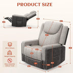 Oversize Manual Recliner Chair for Adults, Extra Wide Single Reclining Sofa Chair with Ergonomic, FSC Certified, Grey Linen-Blend & Chocolate Leather Scandinavian Chic for Living Room, RV