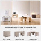 T4TREAM Modern Fluted Executive Desk with Drawers, 60" Home Office Computer Desk with Charging Station & Keyboard Tray, Alder White