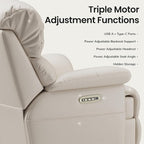 COLAMY Triple Motors Power Recliner Chair with Power Headrest & Lumbar Support Independent Adjustment for Living Room, Leather Electric Recliner Sofa Chair, Beige