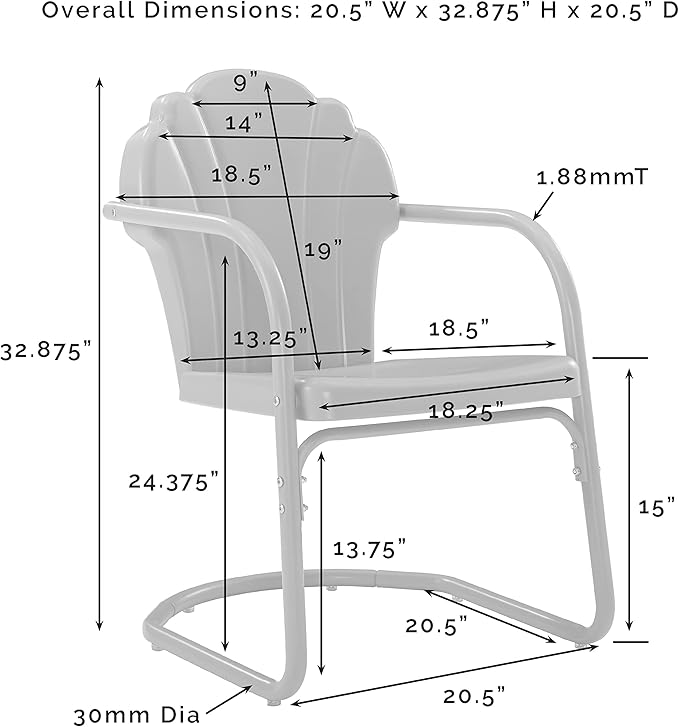 Crosley Furniture Tulip 2-Piece Outdoor Chair Set, Retro Metal Patio Chairs for Dining, Porch, Deck, Balcony, White Satin