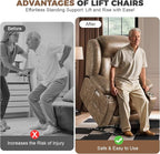 HUSFU Oversized Power Lift Recliner Chair with Massage and Heat for Elderly, Electric Leather Recliner with 2 Cup Holders, Side Pocket and USB Port,Brown