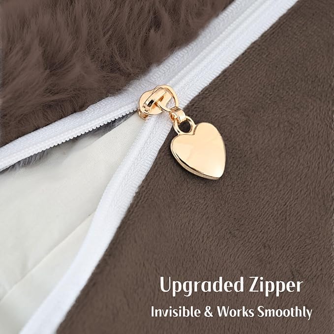 FUTEI Dark Coffee Decorative Throw Pillow Covers 18x18 Inch Set of 2, Square Soft Faux Rabbit Fur Big Striped Cushion Cover,Home Decor for Couch Sofa Bed Living Room