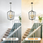18.1" Chandeliers for Dining Room, 4-Light Farmhouse Foyer Lighting Fixtures, Modern Pendant Lights Kitchen Island, Black and Gold Lantern Pendant Light, for Bedroom, Entryway, Staircase