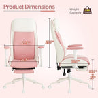 Ergonomic Home Office Chair with Footrest,Modern Faux Leather Reclining Chair,High Back Video Game Executive Computer Chairs with Adjustable Armrest & Lumbar Support,360°Swivel (Pink)