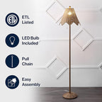 JONATHAN Y JYL5501A Tybee 60.5" Traditional Coastal Rattan Scalloped LED Floor Lamp Minimalist, Shabby Chic, Classic, Cottage, Bedroom, Living Room, Entryway, Office, Dining Room, Natural Brown