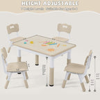 Adjustable Kids Table Chairs Set – Graffiti Desktop, Multi-Activity Height-Adjustable Toddler Study Desk for Ages 3-8 – Ideal for Home, Classroom, Daycare (W-Wood, 4 Chairs-31.5" L x 23.6" W)