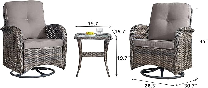 HUMMUH 6-Piece Patio Furniture PE Wicker Outdoor Conversation Set,All-Weather Rattan Swivel Rocker Chairs Outdoor Couch Ottomans for Backyard,Poolside,Deck