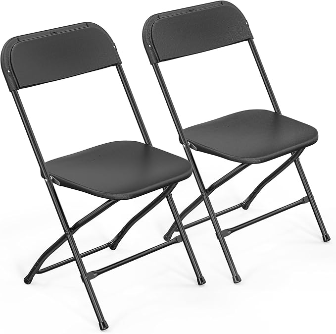 VINGLI 2 Pack Black Plastic Folding Chair, Indoor Outdoor Portable Stackable Commercial Seat with Steel Frame 350lb. Capacity for Events Office Wedding Party Picnic Kitchen Dining