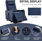 PELUMY Manual Lift Recliner Chair with Massage and Heat for Elderly, Single Motor Electric Lift Chair, Heavy Duty Recliner with USB Charging & Side Pockets (Breathable Leather, Dark Blue)