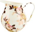 MACKENZIE-CHILDS Enamel Pitcher with Spout, Cute Water Pitcher, 3 Quarts, Wild Rose White