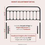 Vintage Metal Headboards, Adjustable Height Iron Frame, Farmhouse Rustic Style, Elegant and Durable Design, Easy Assembly, Universal Fit for Kids & Adults, Queen Size, Black Finish