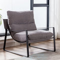 Mid-Century Accent Chair, Comfy Linen Fabric Side Chair with Armrest, Upholstered Leisure Chair with Black Metal Frame for Living Room Bedroom Reception Room, Grey