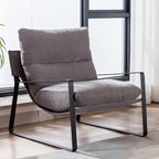 Mid-Century Accent Chair, Comfy Linen Fabric Side Chair with Armrest, Upholstered Leisure Chair with Black Metal Frame for Living Room Bedroom Reception Room, Grey