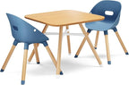 Lalo The Play Kit - Kids Table & Chairs Set with Sustainably Sourced Wood Table & 2 Non-Toxic Bucket Seat Chairs - Safe & Comfortable - Natural/Blueberry