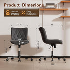 Armless Desk Chair, Morden Home Office Chair no Arms, Adjustable Height & Rocking Computer Chair, PU Leather Vanity Chair, Ergonomic Seat Soft Padded Desk Chairs for Home Small Space, Black