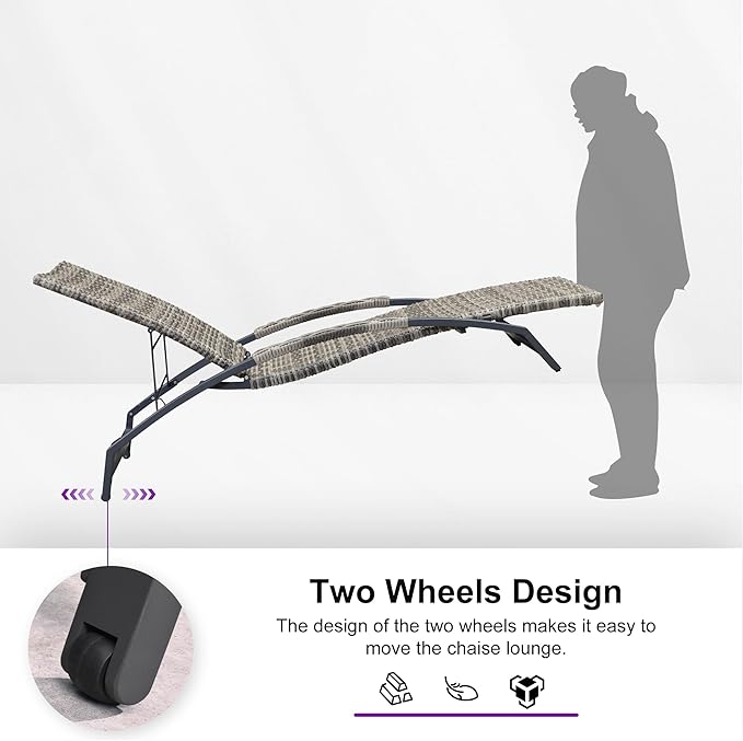 PURPLE LEAF Patio Chaise Lounge Chair Set of 2 Wicker Tanning Outdoor Pool Adjustable Recliner Chair for Outside Beach Poolside Sunbathing Lounger Light Gray