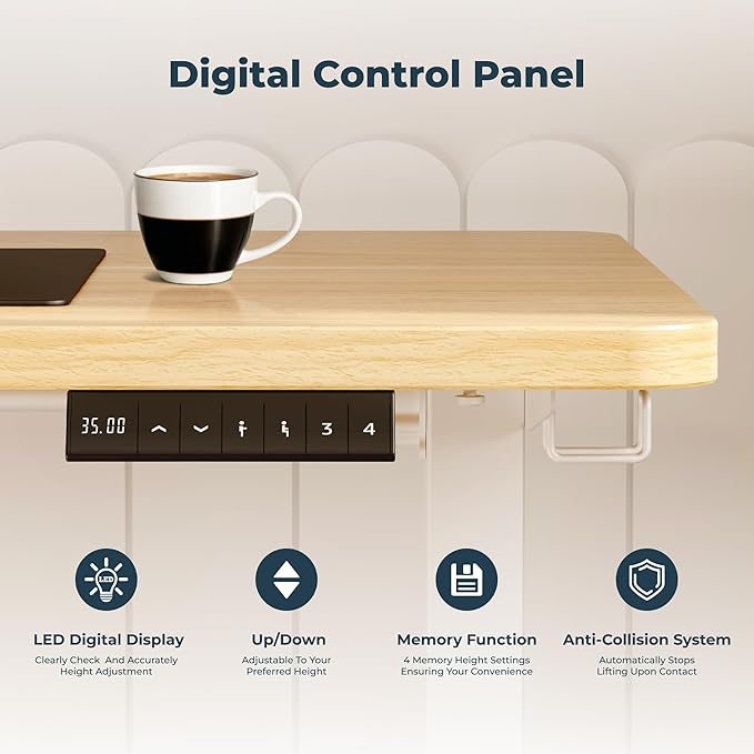 Adjustable Stand Up Desk with Memory Preset, 55 x 24 Inch Standing Desks Electric Desk for Home Office with Splice Board (Maple)